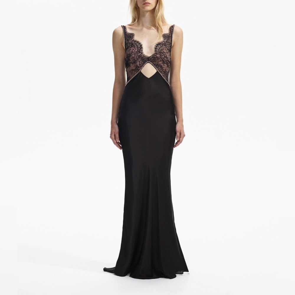 Self-Portrait Lace Satin Maxi Dress Size US 2